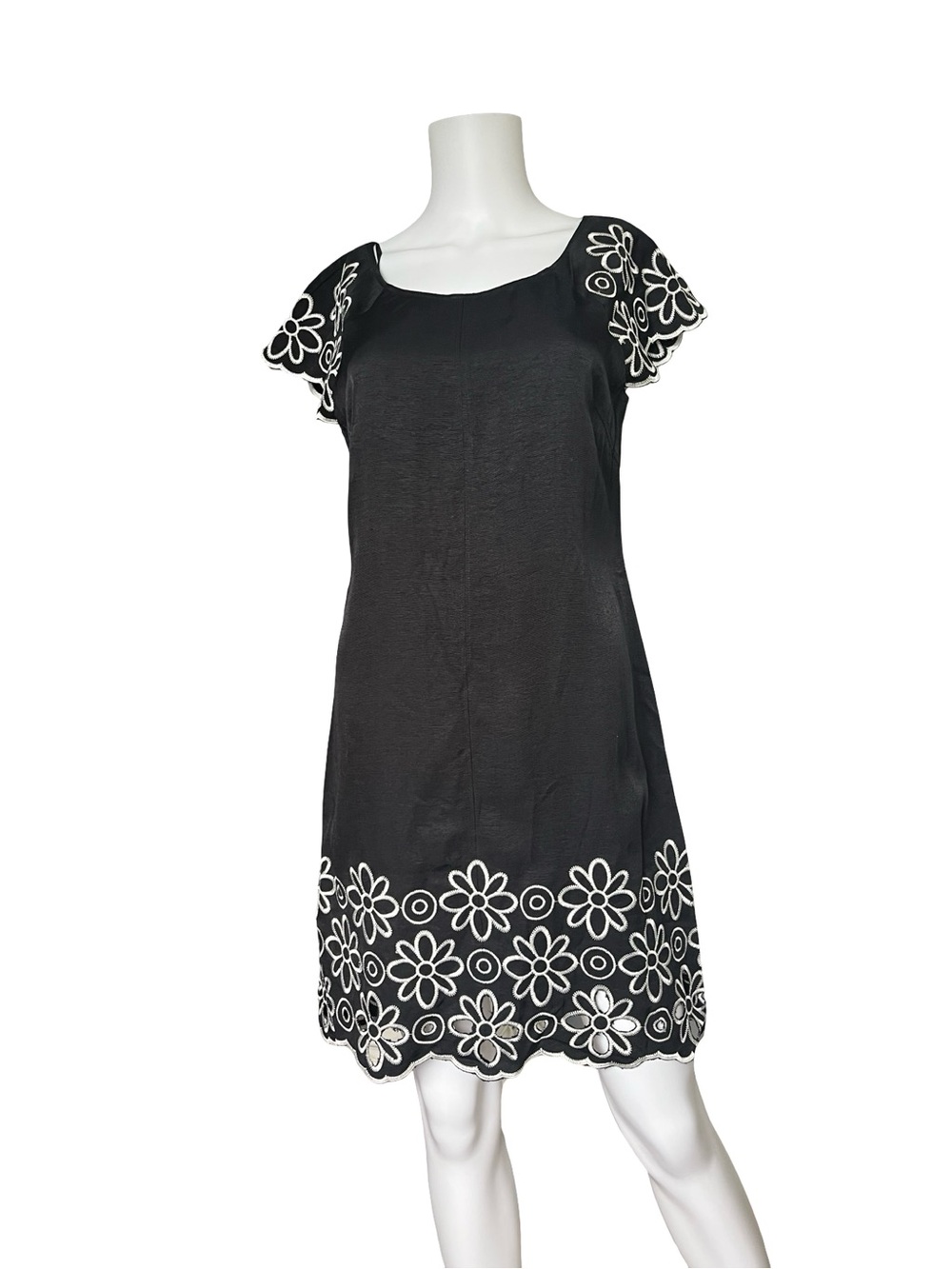 Vintage Miss Sixty Mini Dress Black Whtie Floral Embroidered Womens Size 6
